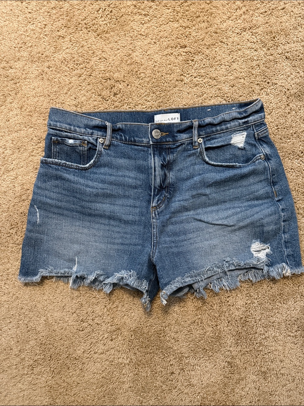 LOFT Distressed Dark Blue Denim Cutoff Shorts